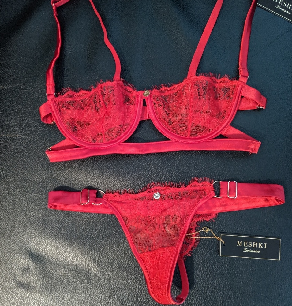 Vanessa Red Lace & Satin Thong